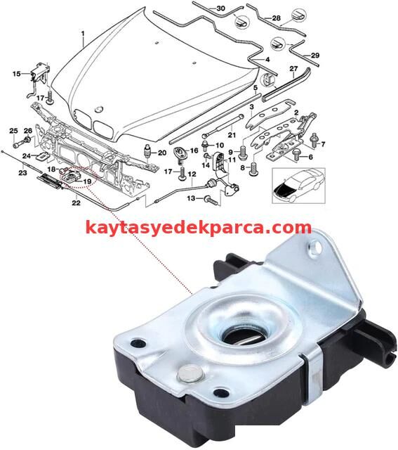 51238203859-8203859-WEN-KAPUT KİLİDİ E39/E46 ALT PANELDEKİ